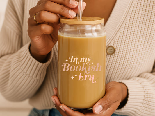 in my bookish era glass tumbler
