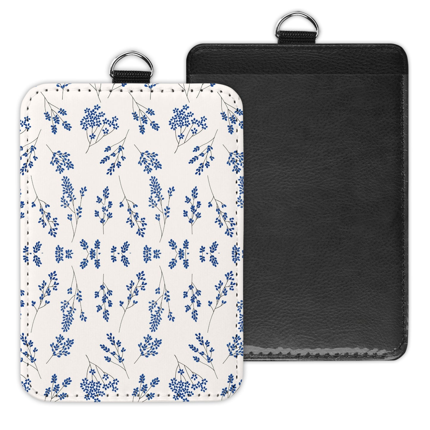 blue flowers - id badge holder