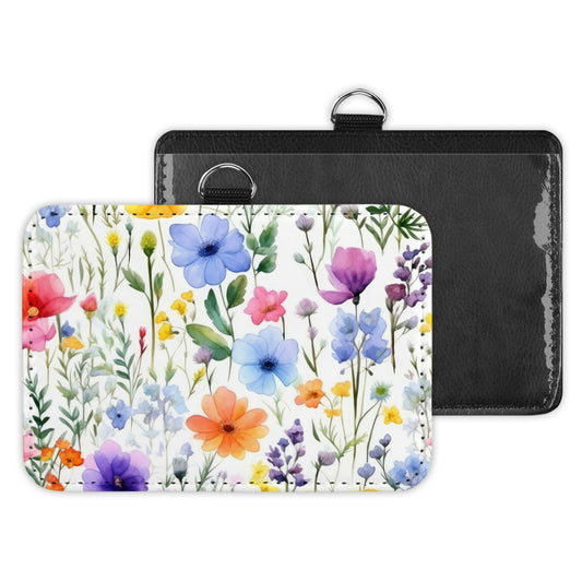 watercolor wildflowers - id badge holder