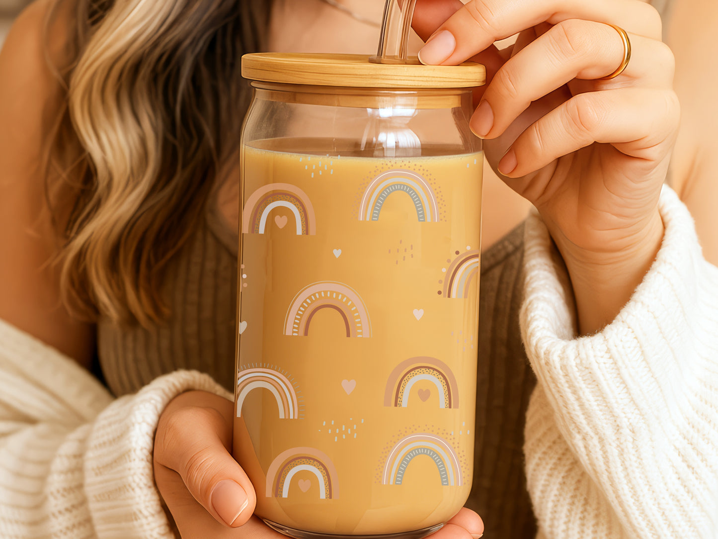 boho rainbows glass tumbler