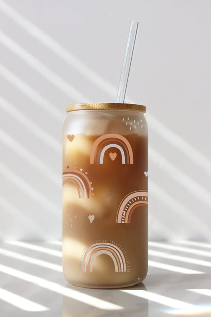 boho rainbows glass tumbler